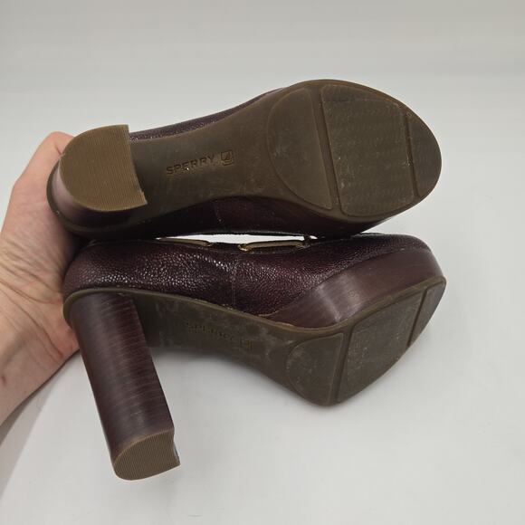 Sperry Top Sider Womens Platform Block Heels Brown Leather Boat Shoe Pump Sz 5 M - Picture 6 of 7